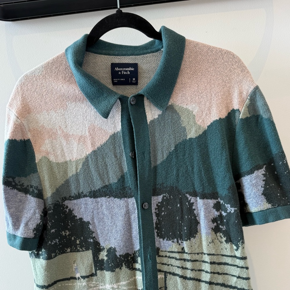 Abercrombie Men’s Medium Tennis Getaway Scenic Graphic sweater button down - Picture 4 of 5
